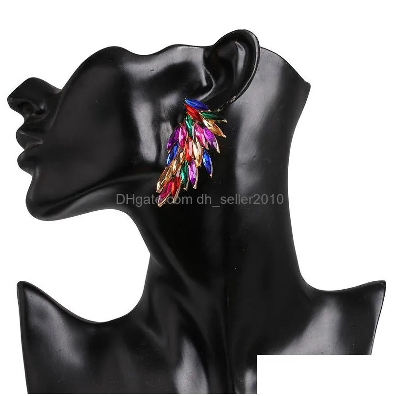 fashion jewelry feather earrings for women colorful diamond rhinestone angel wing stud earrings