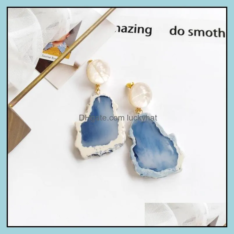 design geometric druzy acrylic stone earrings irregular marble pattern stone sice resin long drop acetate earring for women girls