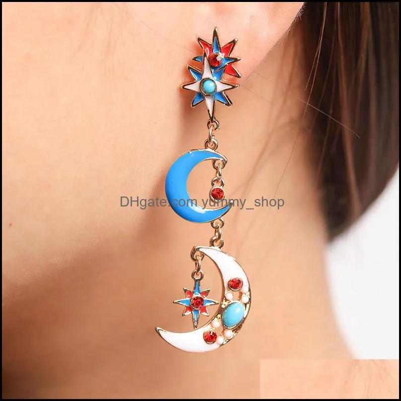 unique star moon charm retro exaggerated alloy diamond cross pendant earring korean asymmetric earrings wholesale 777 q2