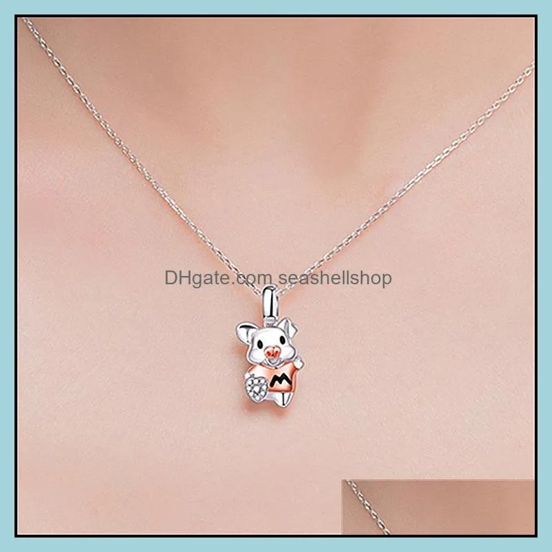 pig pendant necklace for women jewelry gift cubic zirconia necklaces fashion silver chains necklaces