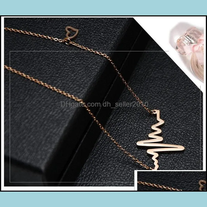 high quality ecg pendant chain necklace stainless steel cute heart necklace for women fashion accessories jewelry wholesale