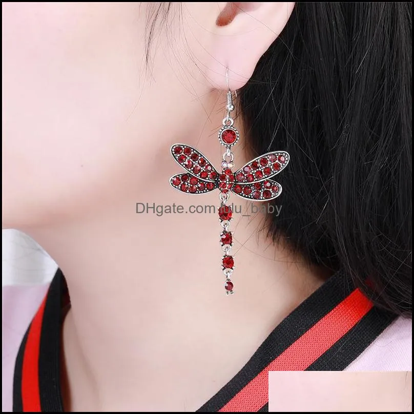 vintage dragonfly tassel earring multi color crystal dangle earrings boho crystal rhinestone for women lady design jewelry accessories