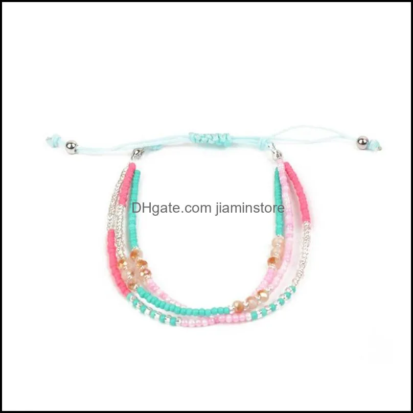 handmade adjustable multilayer small colorful beads rope cord bracelet jewelry for woven gift 1815 t2