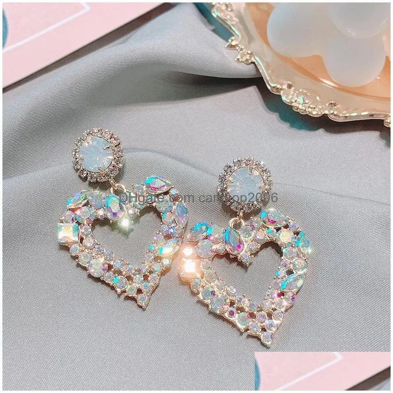 fashion jewelry s925 silver post diamond crystal dangle peach heart earrings purple stud earrings