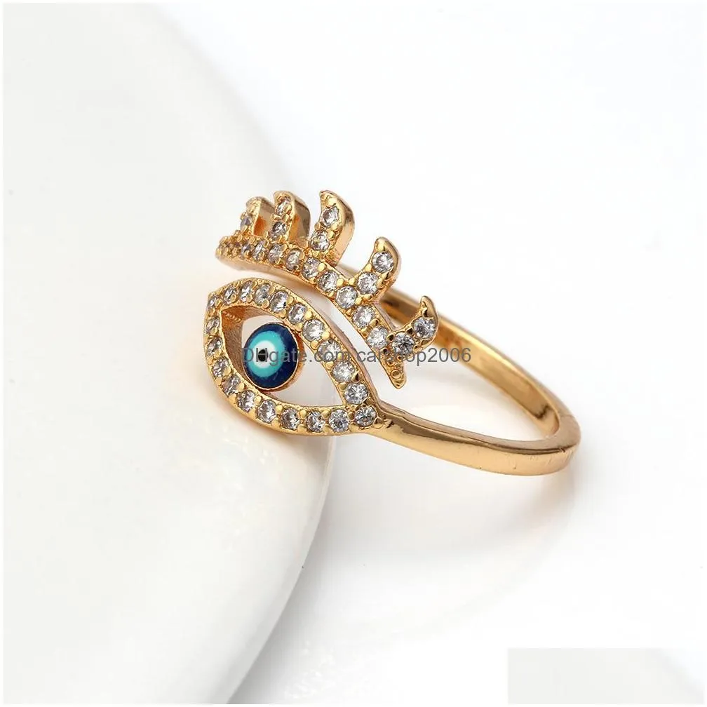 fashion jewelry evil eye ring rhinstone blue eyes adjustable rings