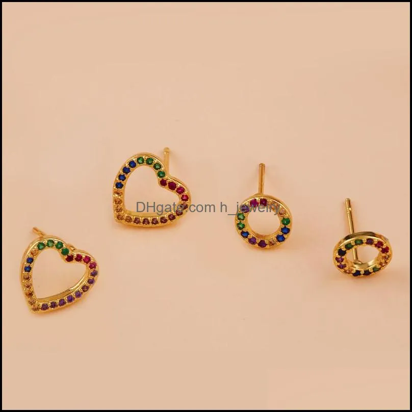 colorful zircon heart hoop earrings 18k gold plated cubic zirconia cuff stud earrings for women valentines day giftz