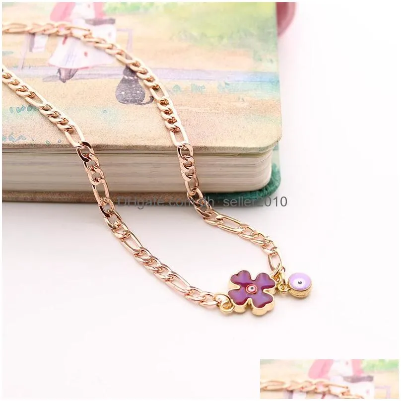 fashion jewelry purple flower necklace turkish symbol evil eye pendant chain necklaces