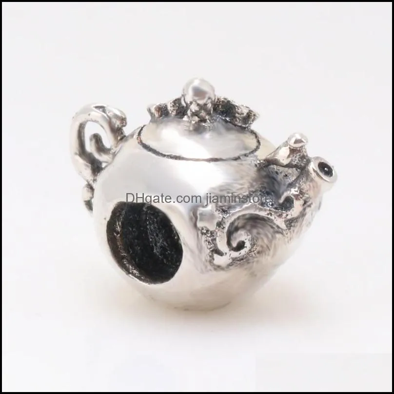 tea pot alloy charm loose bead for pan european style bracelet snake chain or necklace fashion jewelry 92c3