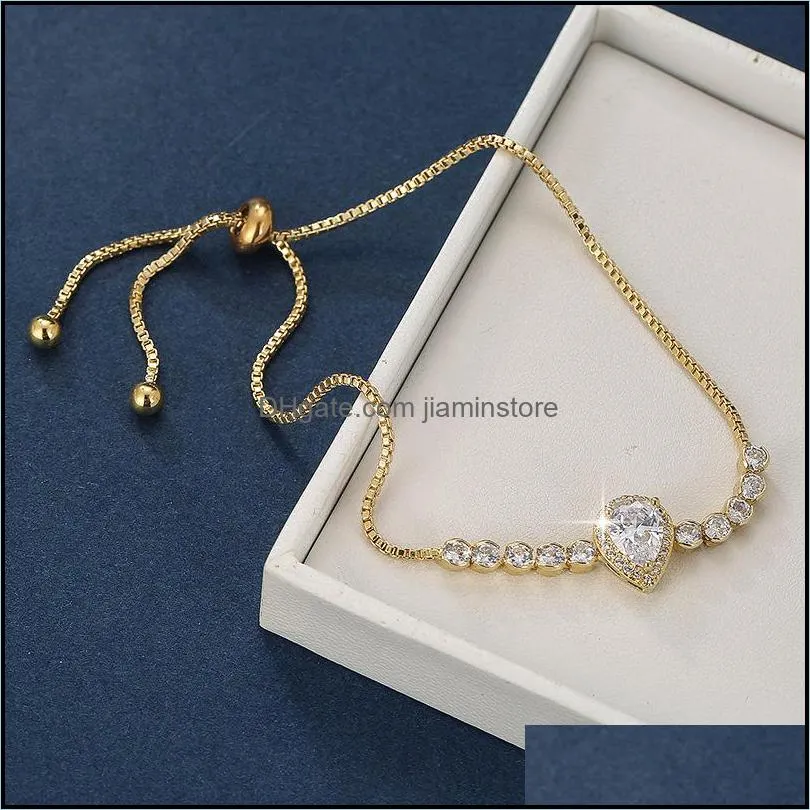 luxury female crystal water drop bracelet charm gold silver color bracelets for women cute white zircon stone chain c3