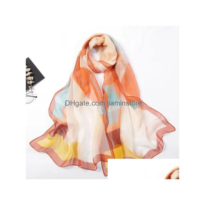 women slik scarf sunscreen imitated silk triangle geometry shawl wraps scarf elegant thin beach scarves