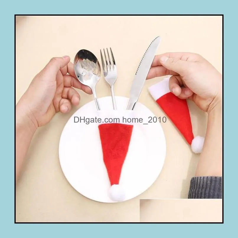 santa claus christmas mini hat indoor dinner spoon forks decorations ornaments xmas craft supply party yhm16