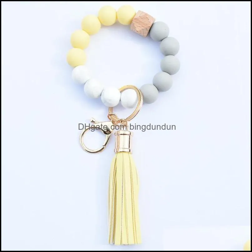 silicone beaded bangle keychain with tassel for women party favor wristlet key ring bracelet paa10248