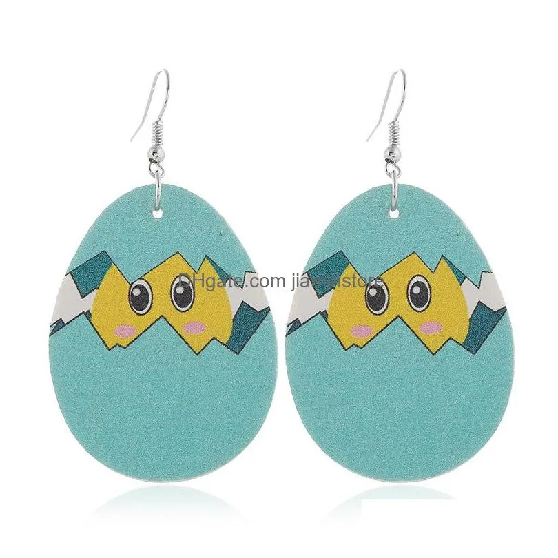 fashion jewelry womens pu leather earrings doublesided printing cartoon bunny flower faux leather dangle earrings