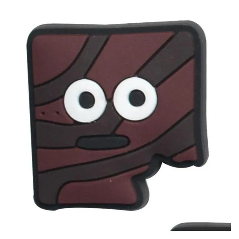 coffee color square shape pvc croc charms soft rubber shoecharms buckle food cartoon decoration accessories