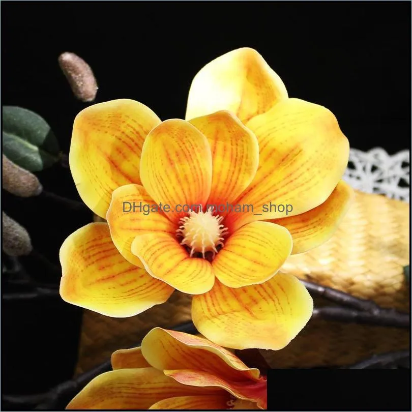 decorative flowers wreaths 3d magnolia artificial pu big fake flower el decoration plants highend wedding art