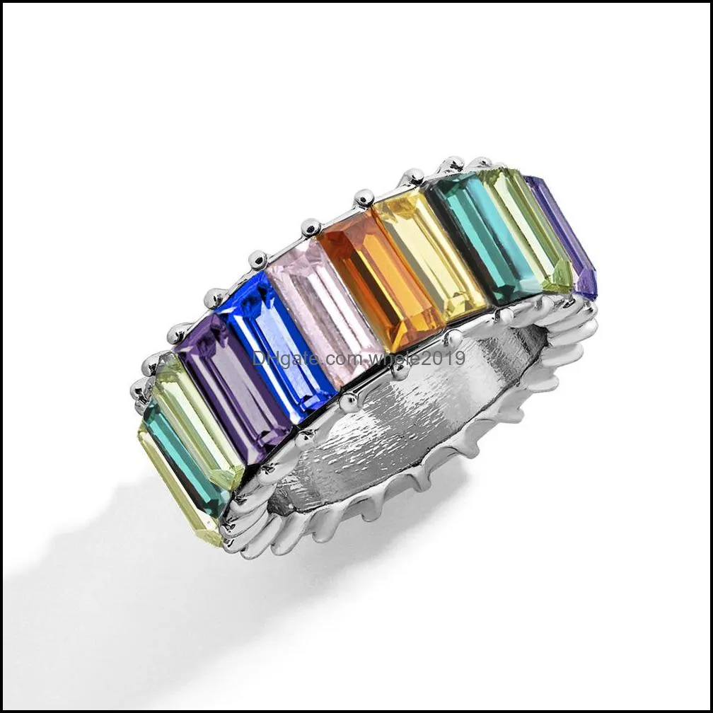  rainbow crystal rings classic colorful engagement ring for men women silver plated fashion wedding jewelry gifty