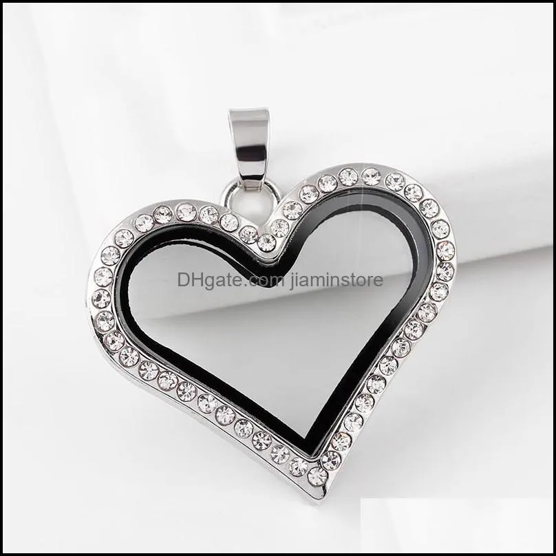 charms 10pcs/lot 4colors magnetic heart shape glass floating locket pendant for necklace chain making 35 e3