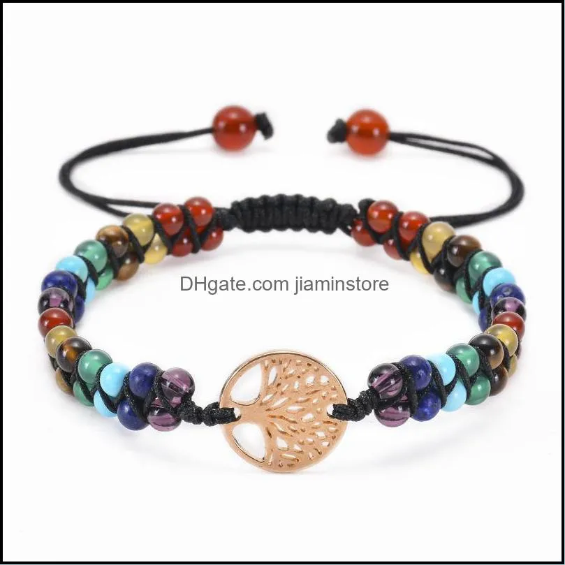 6mm natural chakra beads bracelet tree of life charm bracelet handmade string braided bracelets women men yoga jewelry gift c3