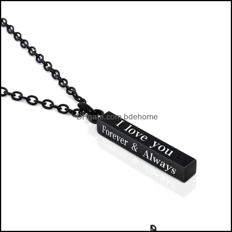 i love you stainless steel wishing column pendant necklace black pillar necklace couple accessories women men necklaces bdehome