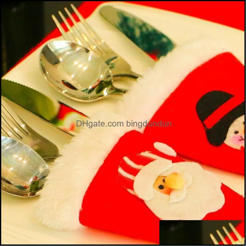 christmas santa hats silverware holders cutlery fork spoon knife storage bag xmas party kitchen dinner tableware decor paa10036