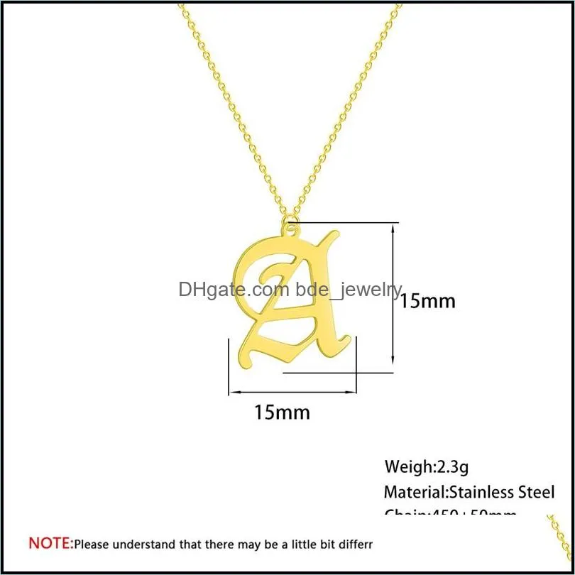 stainless steel 26 english alphabet initial necklace gold plated old english capital letter pendant fashion jewelry for women men y