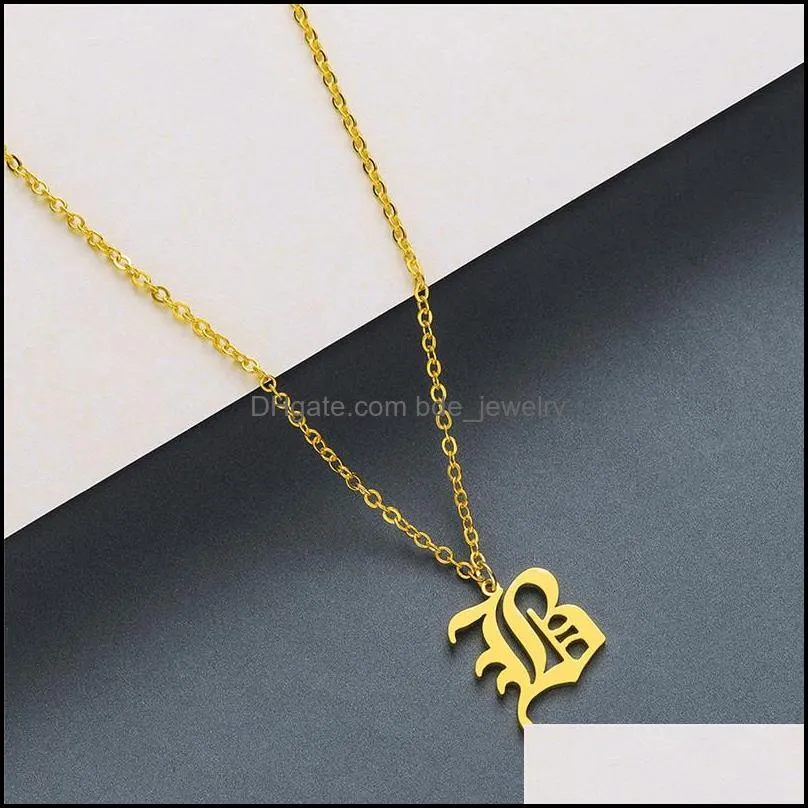 stainless steel 26 english alphabet initial necklace gold plated old english capital letter pendant fashion jewelry for women men y