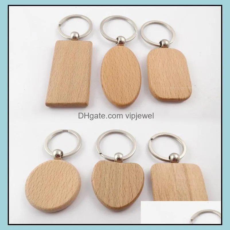 simple style wood keychains car keyrings round square heart rectangle shape key pendant diy wooden keychain handmade gift d274l