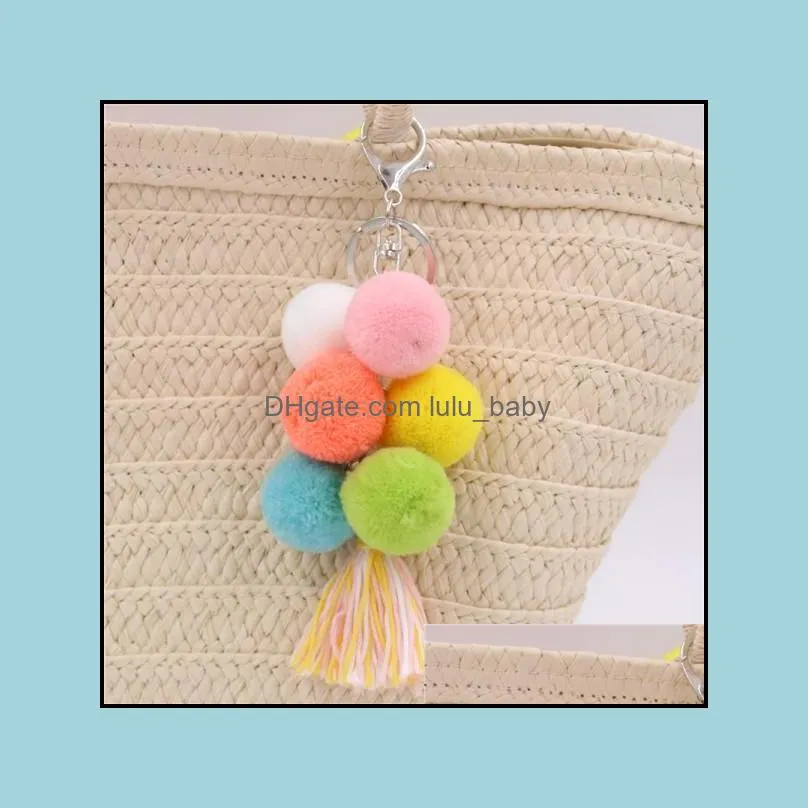 colorful pompoms cute tassels key chain pompom for women purse accessories fashion jewelry bag decoration pendant y442z