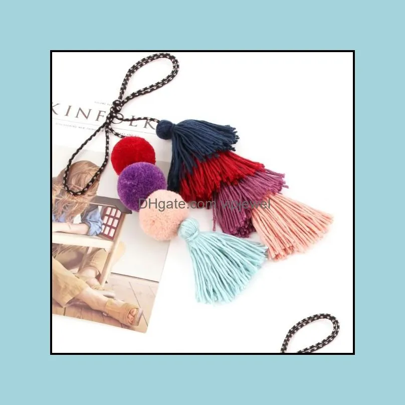 cute pompom tassel keyring boho bag charm pendant keychain for women purse handbag decor jewelry y423z