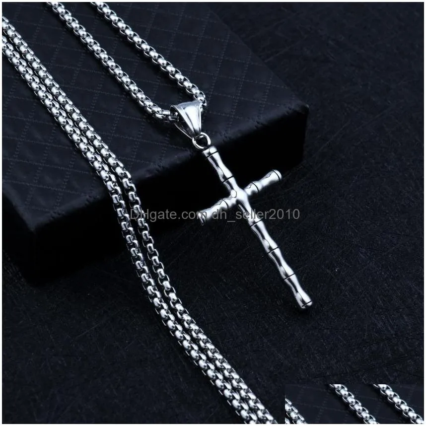 fashion jewelry vintage bamboo cross necklace chain cross pendant necklace