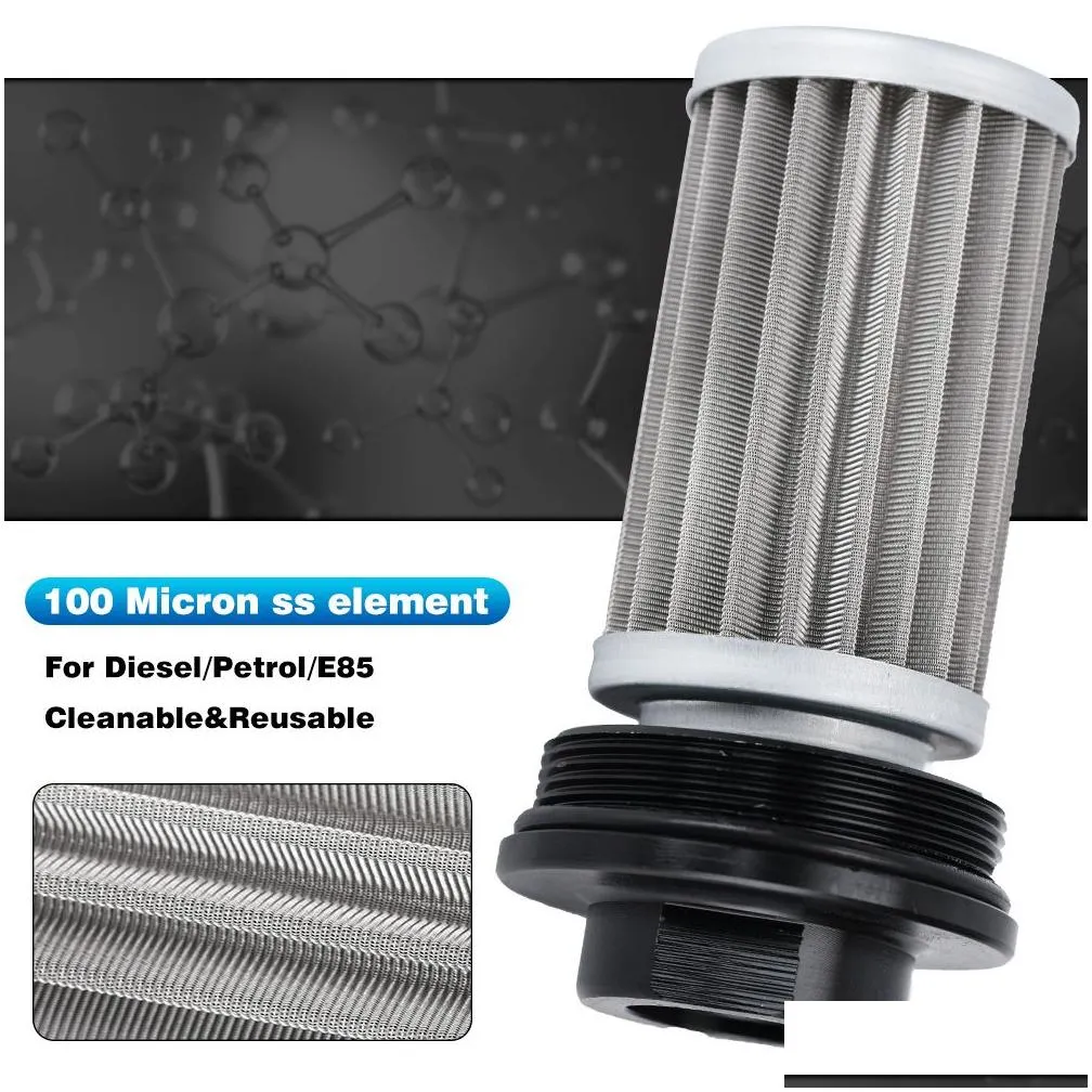 black an6/an8/an10 inline fuel filter e85 ethanol with 100 micron stainless steel element and sticker 5566/5567/5568