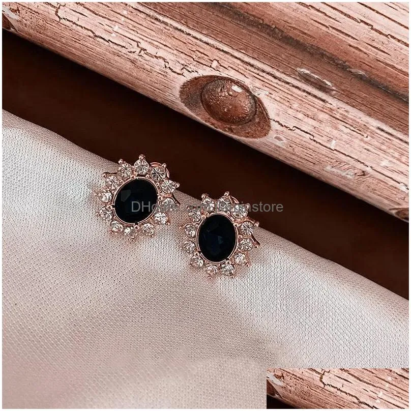 fashion jewelry s925 silver post earrings for women cute inlaid diamond crystal rhinestone sunflower stud earrings