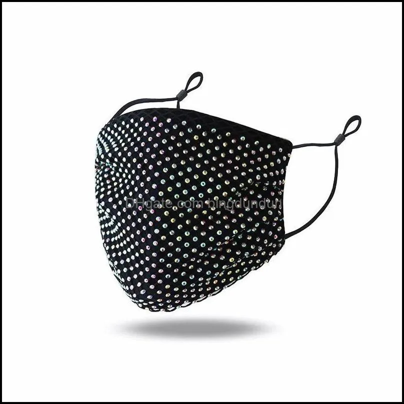 bling rhinestone mesh reusable cloth face mask crystal masquerade party masks for women girls adult with diamond paa10313
