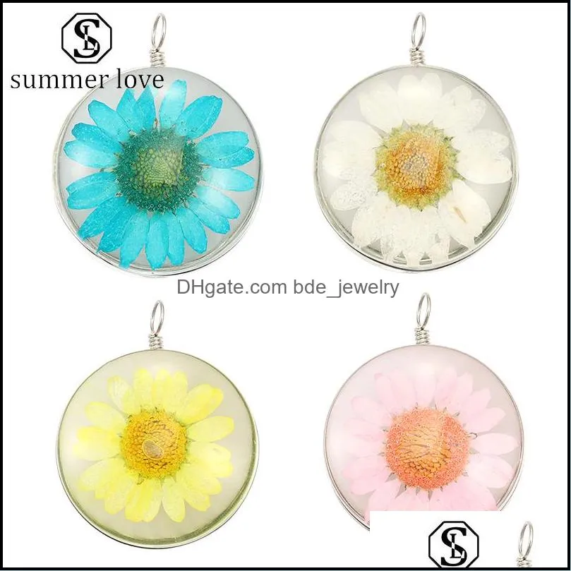  arrival dry flower glass pendant bracelet necklace 4 colour trendy charm vitality of lifejewelry gift for women men y