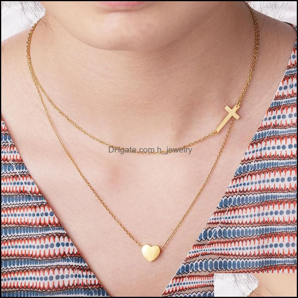  arrival stainless steel cross heart pendant necklace for women gold silver chain fashion multilayer chain necklace party jewelry