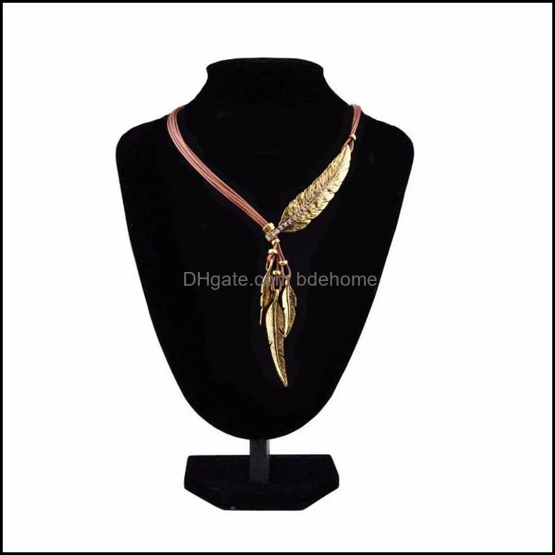 choker necklaces alloy feather pendants vintage rope gold chain necklace women accessories wholesale jewelry bdehome