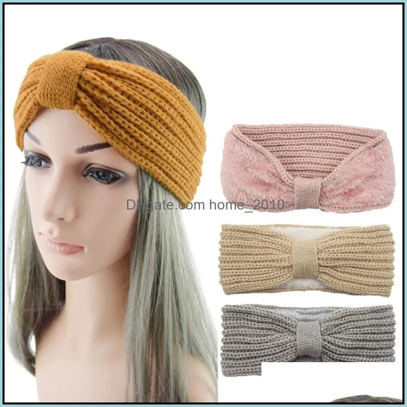 winter keep warm knitting headband favor womens woolen yarn hairband outdoors sports headwear bowknot yoga head band party favors