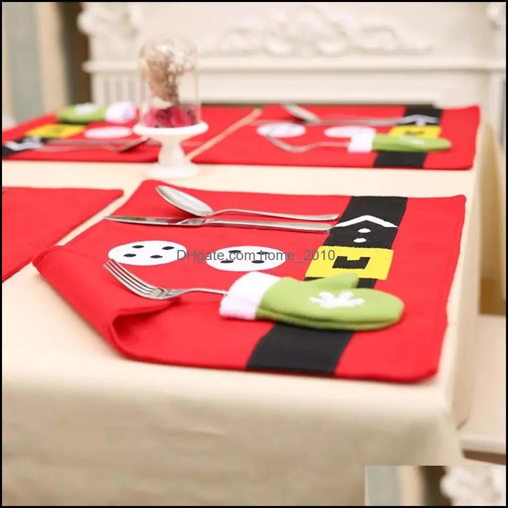 christmas table mats cutlery bag sets santa claus gift socks xmas dinner tables decor decoration wll412