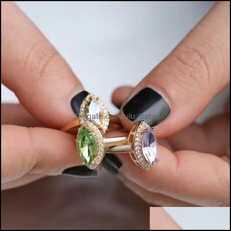 high quality olive shape rings 3 colors for women engagement green crystal zircon rings delicate wedding couple promise jewelry