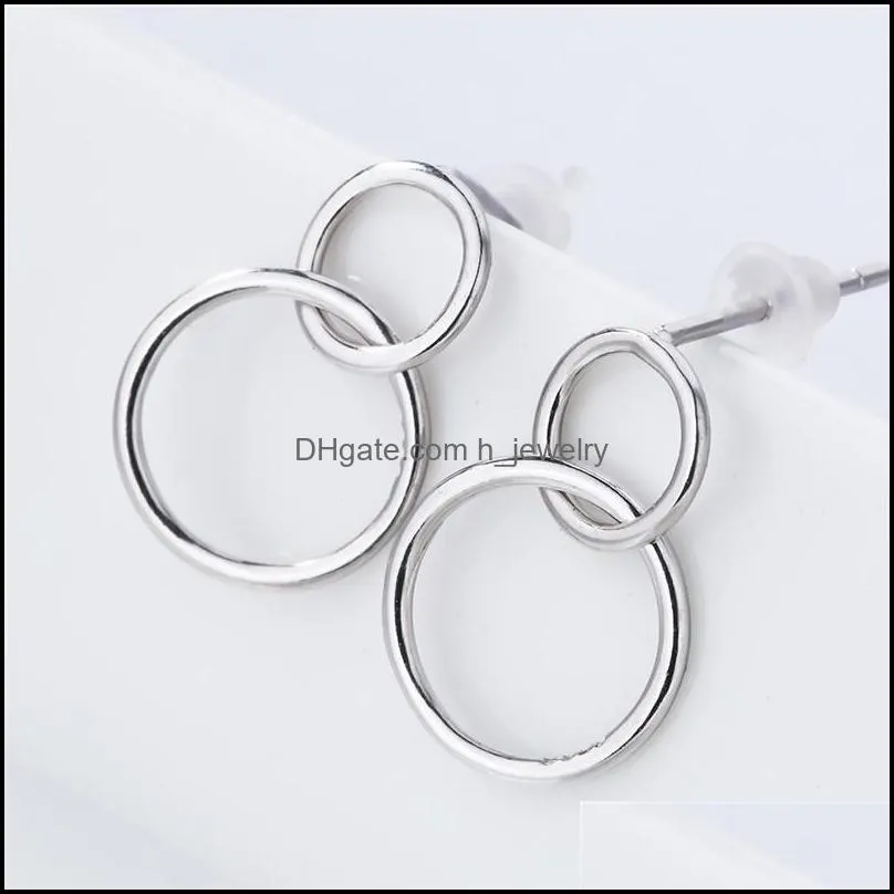  fashion hoop earrings for women silver color round circle earrings double round punk style jewelry as valentines day gift