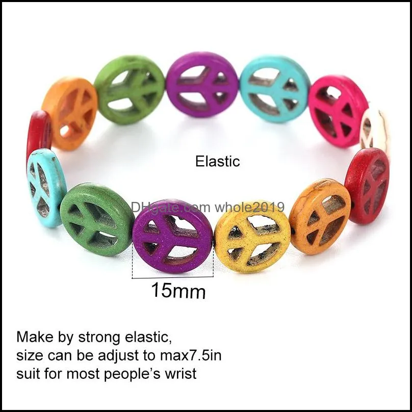 2020 fashion design natural turquoise peace skull charm bracelets for women men handmade colorful round stone bracelet bangles jewelry