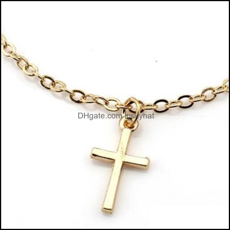 fashion jewelry simple stlye cross pendant gold silver color plated metal chain for women foot anklet gift 2213 t2