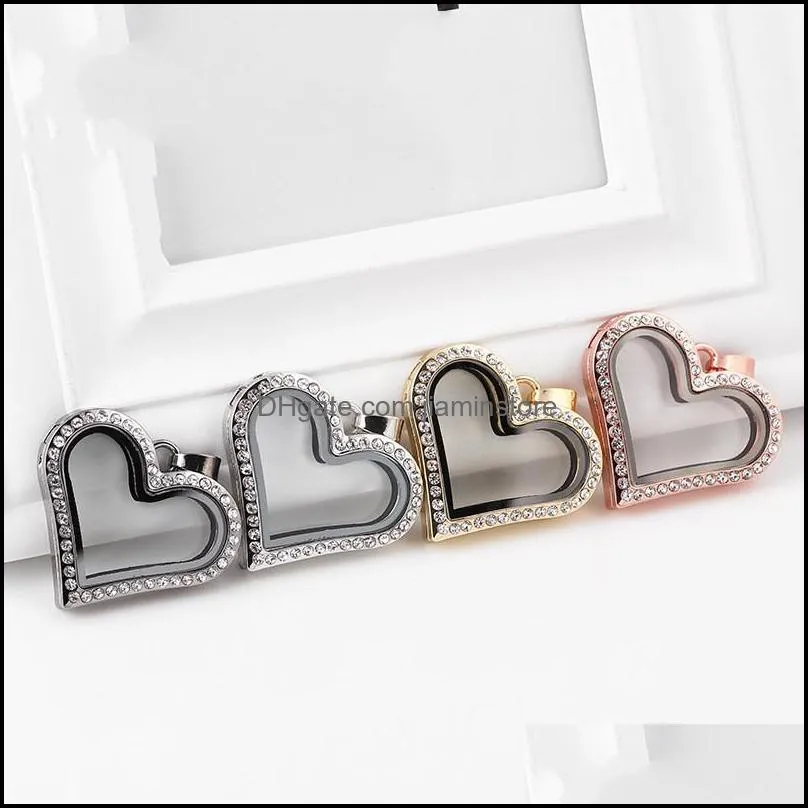 charms 10pcs/lot 4colors magnetic heart shape glass floating locket pendant for necklace chain making 35 e3