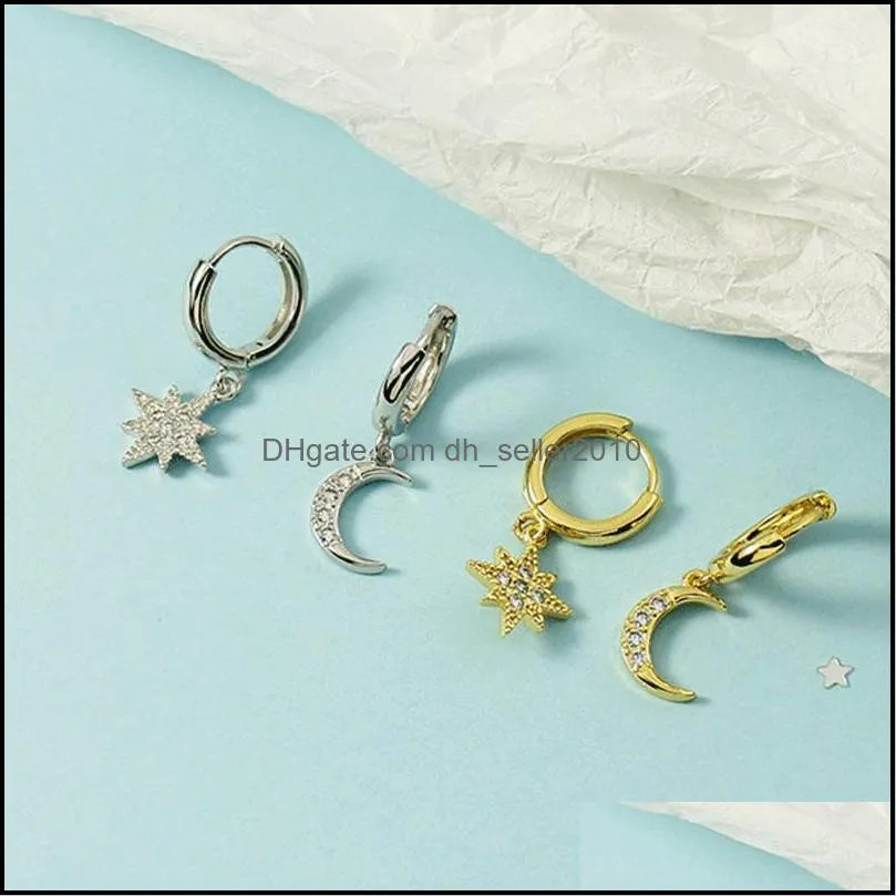 gold color pendant dangle earrings simple geometric star moon hoop earring for women trends jewelry 2021 party gift