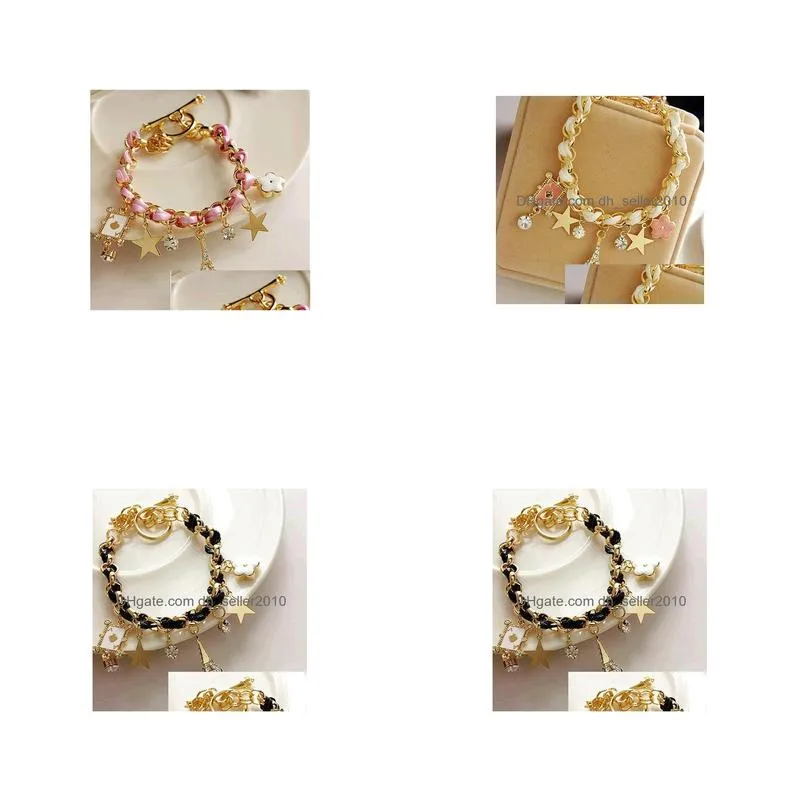 fashion jewelry weave bracelet stars flower paris eiffel tower charms bracelet s353