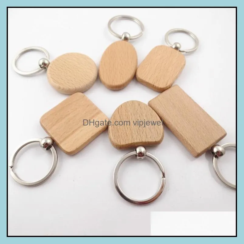 simple style wood keychains car keyrings round square heart rectangle shape key pendant diy wooden keychain handmade gift d274l