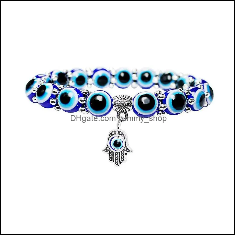  8mm 10 mm acrylic evil blue eye palm charms bracelet for men women beads blue eyes bracelet fashion jewelry valentines day