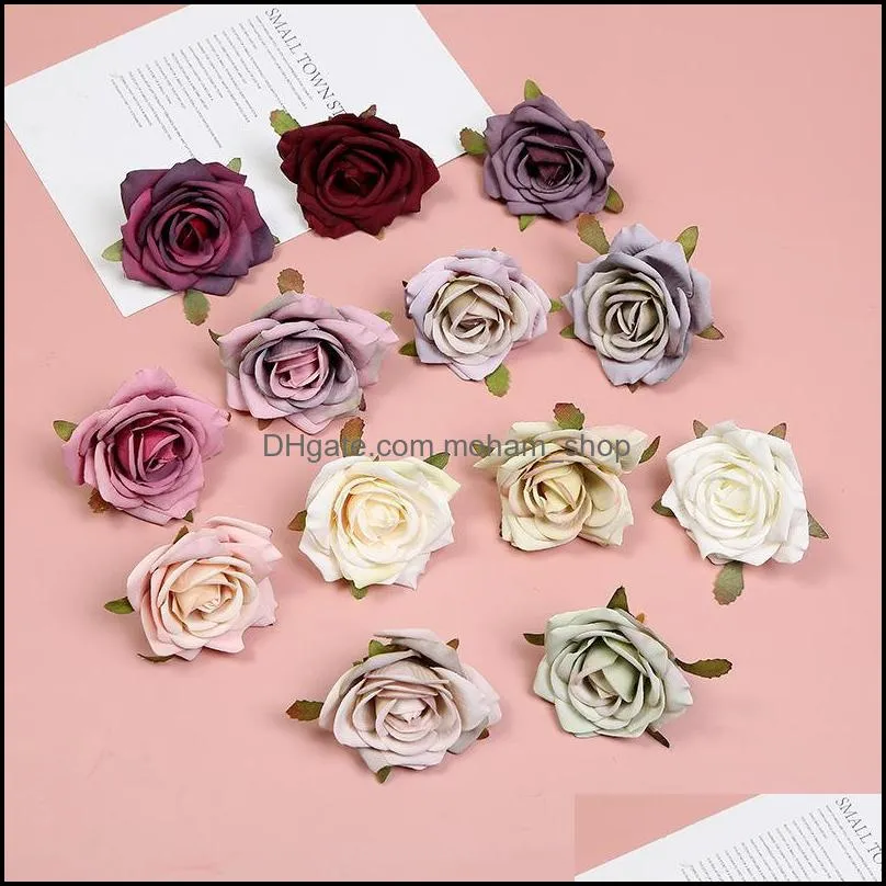 decorative flowers wreaths handmade artificial diy flower head  simulation multilayer false blossom hemming rose home decor