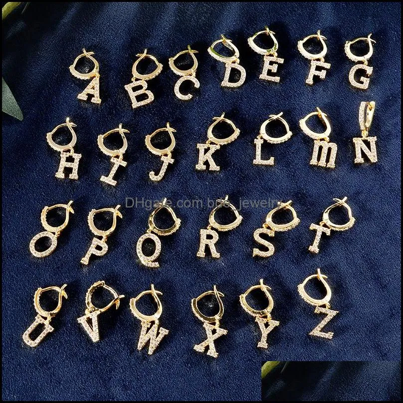 fashion 26 english alphabet letter zircon ear piercing earring for women girls creative joker statement earring jewelry gift
