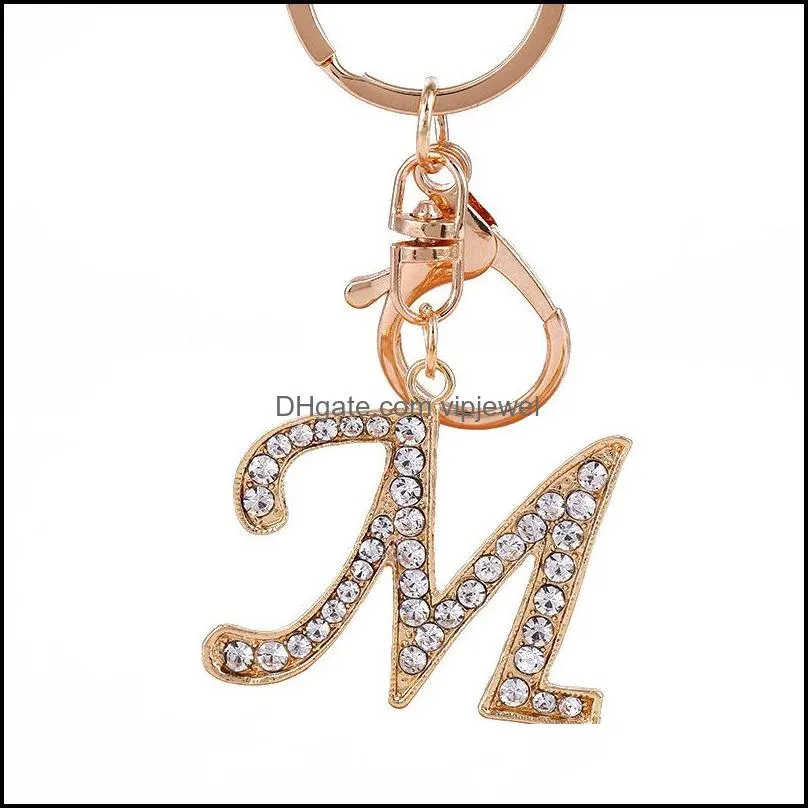 26 alphabet keychains fashion letter keyfob jewelry for women girls simple bling crystal keyring phone bag accessories p313fa